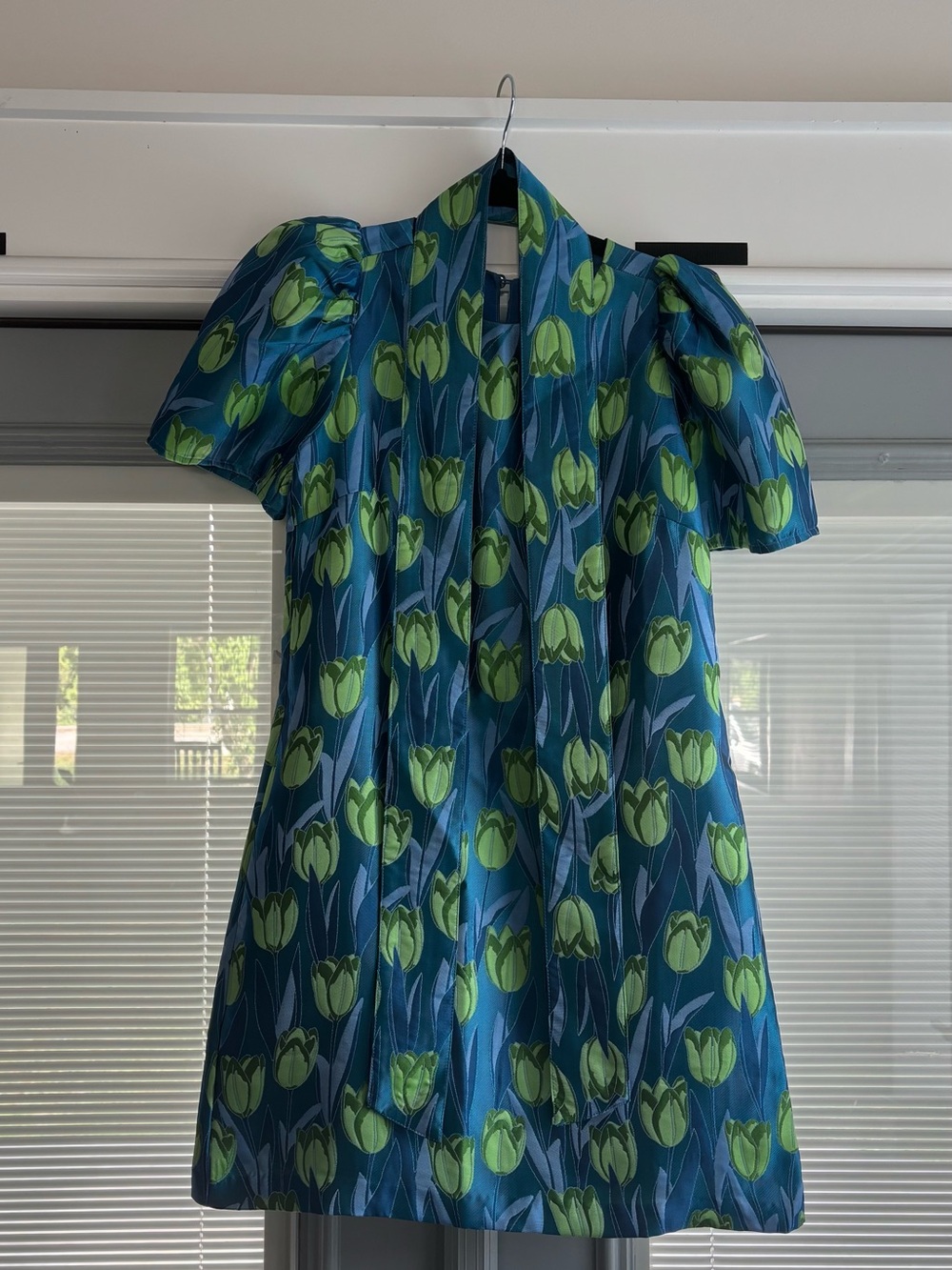 Blue & Green Tulip Print Women's Dress with sash